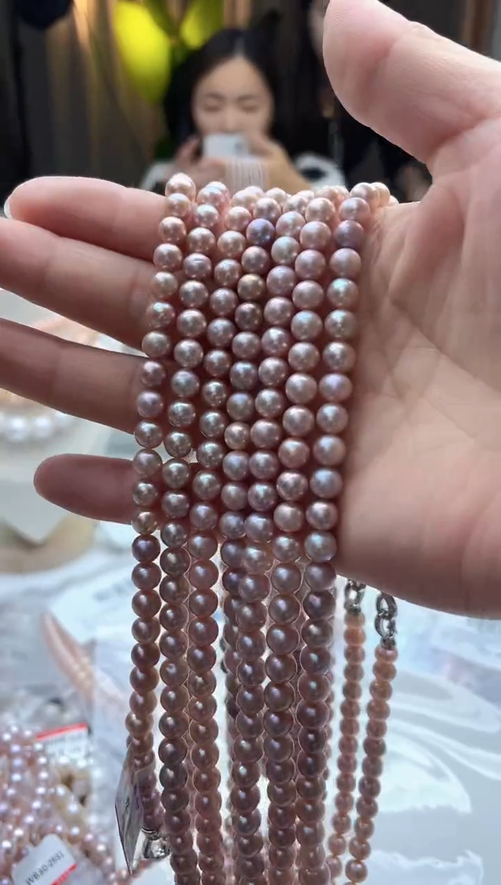 未镶嵌项链淡水珍珠188异光6mm粉紫项链（多样性发一）