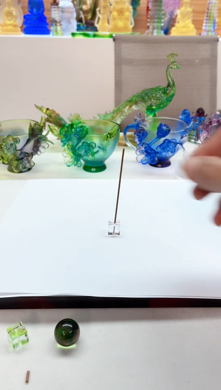 手工艺品琉璃白色六方体小香插