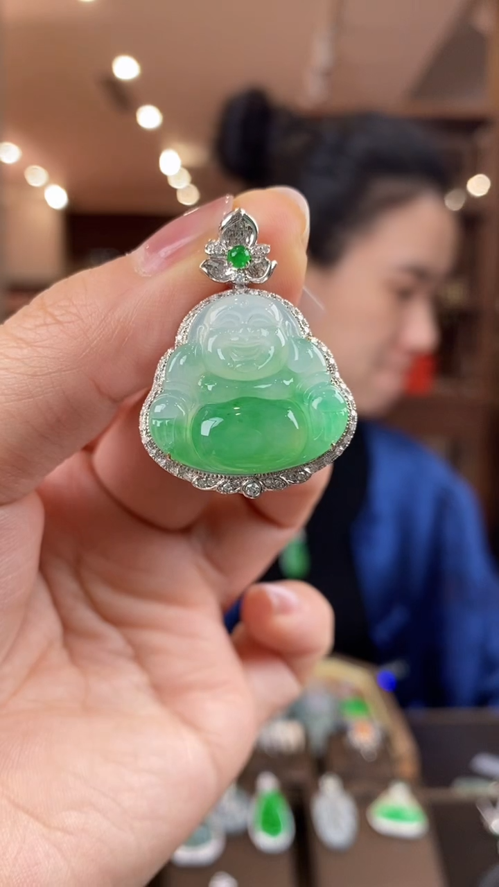 【闪购商品】翡翠吊坠(不含链)18K金镶嵌翡翠包镶佛公