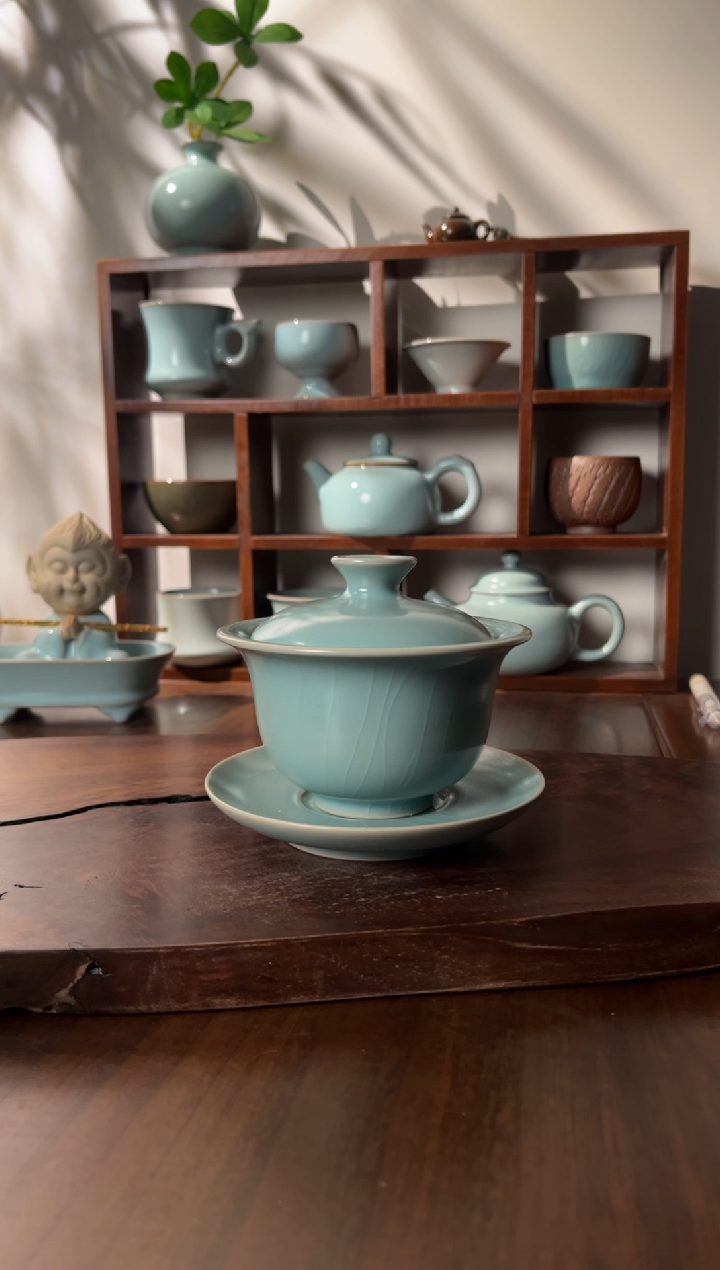 【闪购商品】杯清凉寺仿古釉色元宝三才盖碗