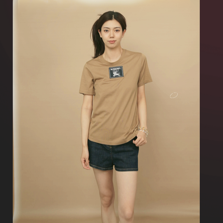 95新 BURBERRY/博柏利 纯棉短袖xs码棕色/250828CYETX32