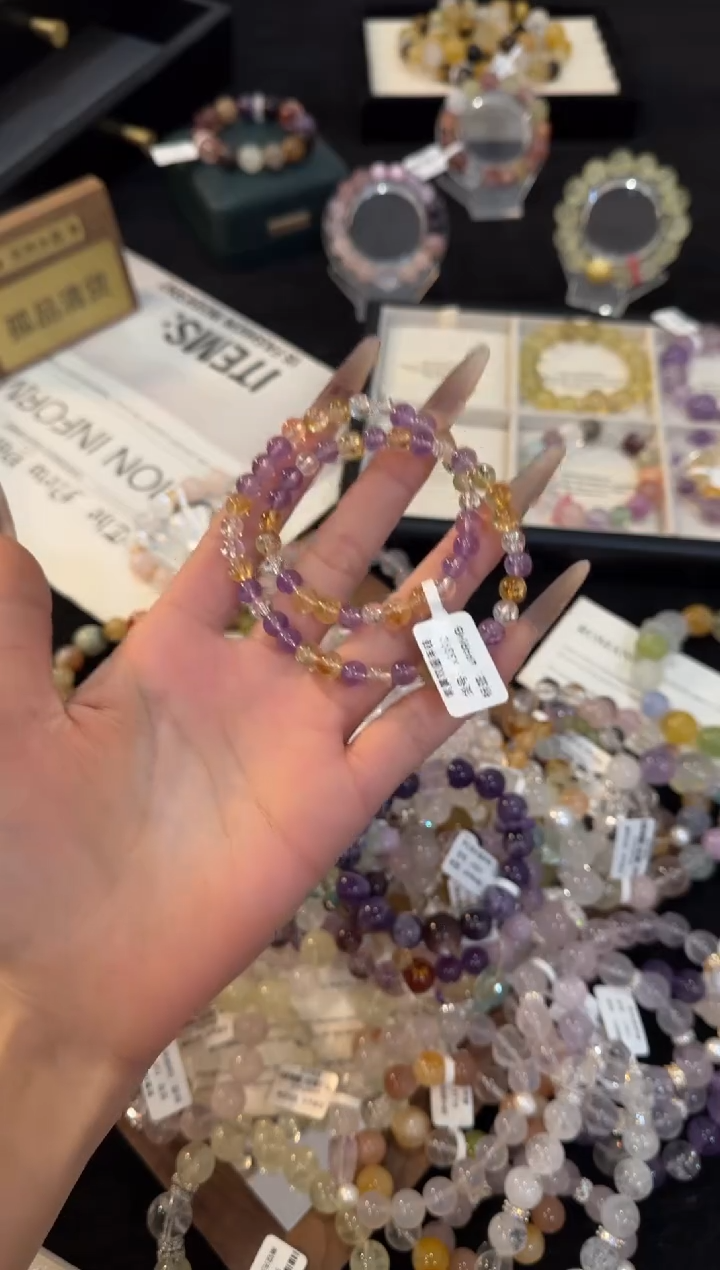 合金手链水晶紫黄双圈手链x3390
