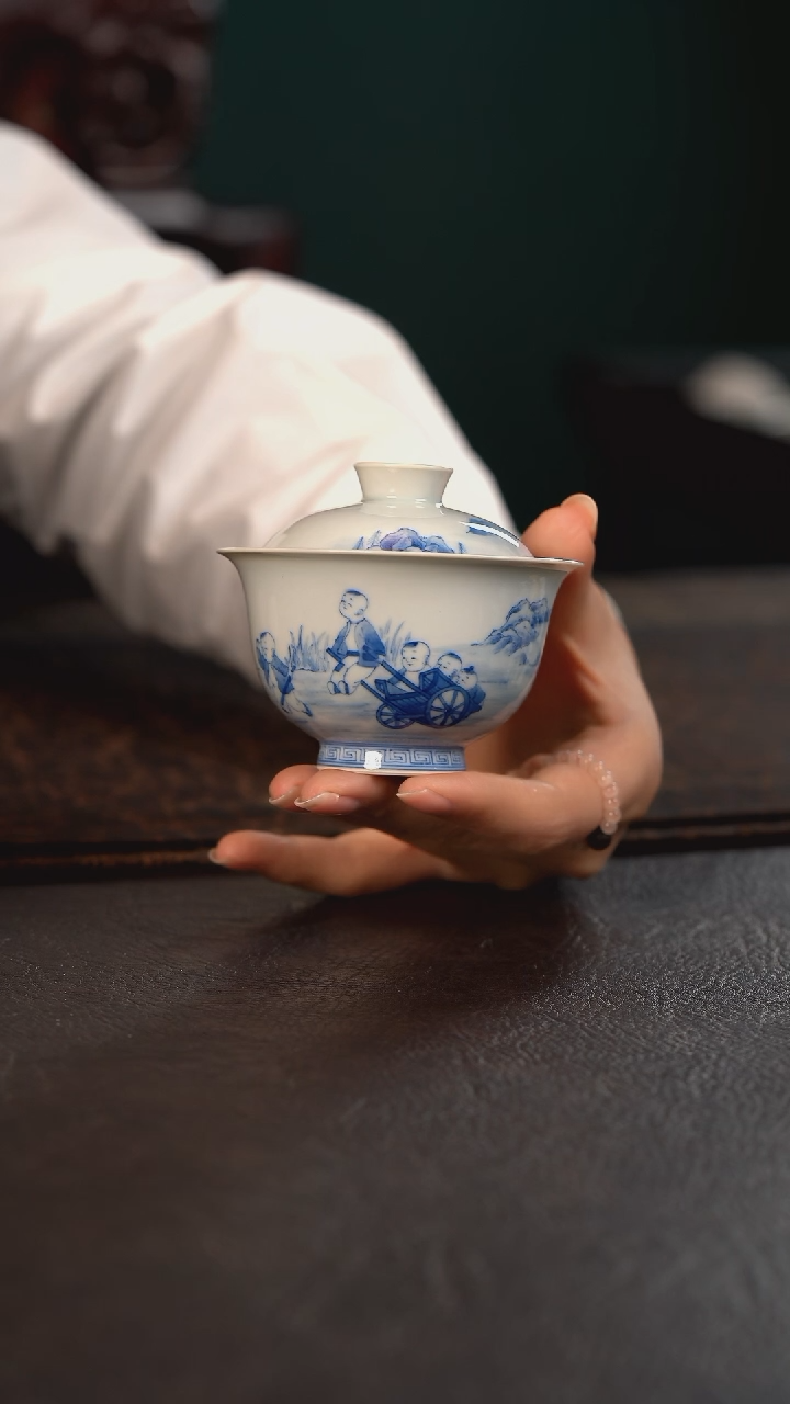 【闪购商品】杯聚澜堂童真岁月拉板车盖碗