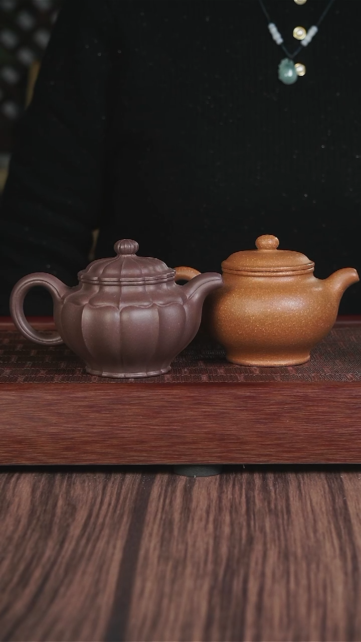 【闪购商品】紫砂茶壶筋纹天青菱花掇只+黄降坡掇只