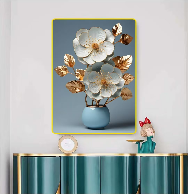 XB07富贵花30*40花开富贵现代轻奢3D贴画玄关挂画品质标记松弛感