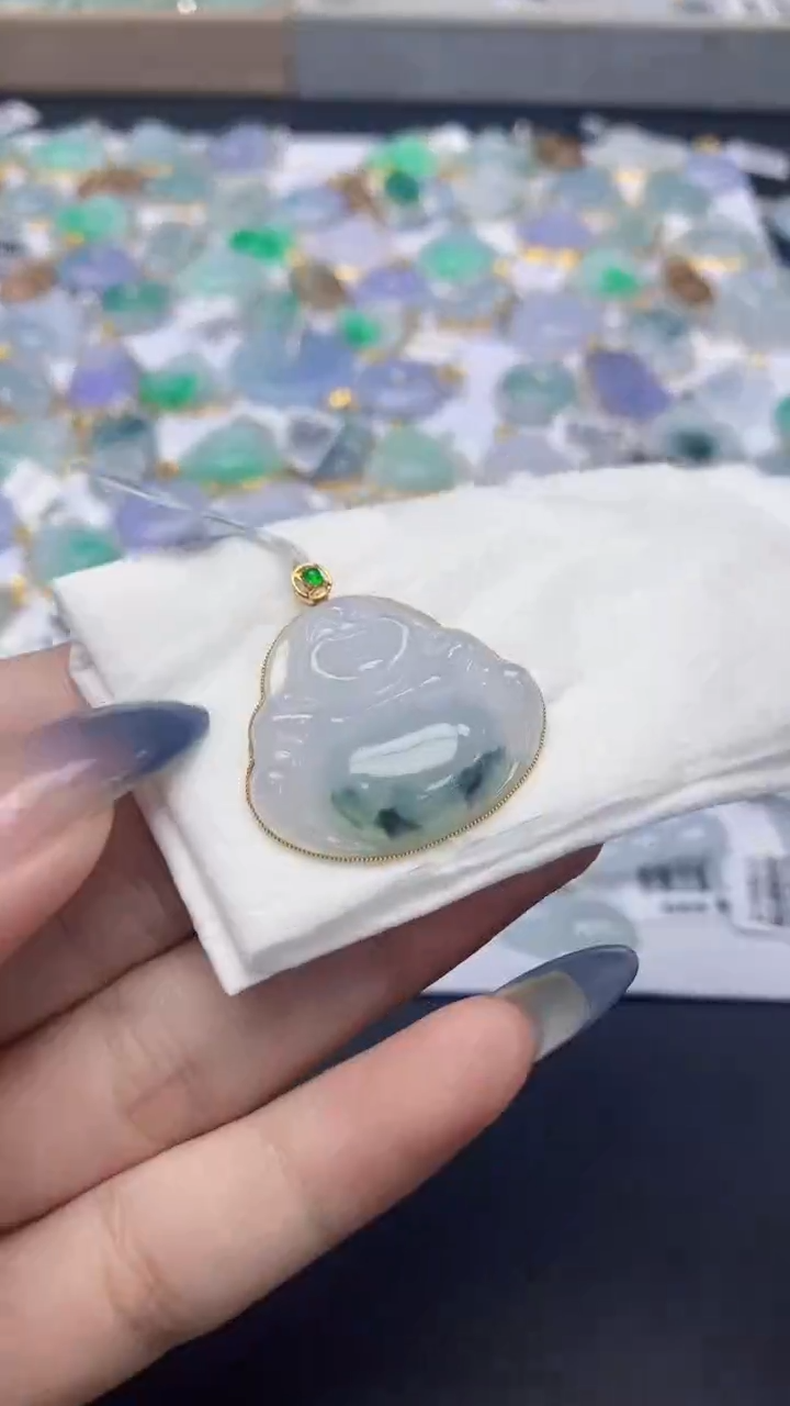 翡翠18K金镶嵌颈饰天然a货翡翠