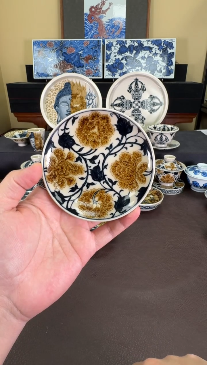 【闪购商品】瓷片二号釉牡丹纹杯垫