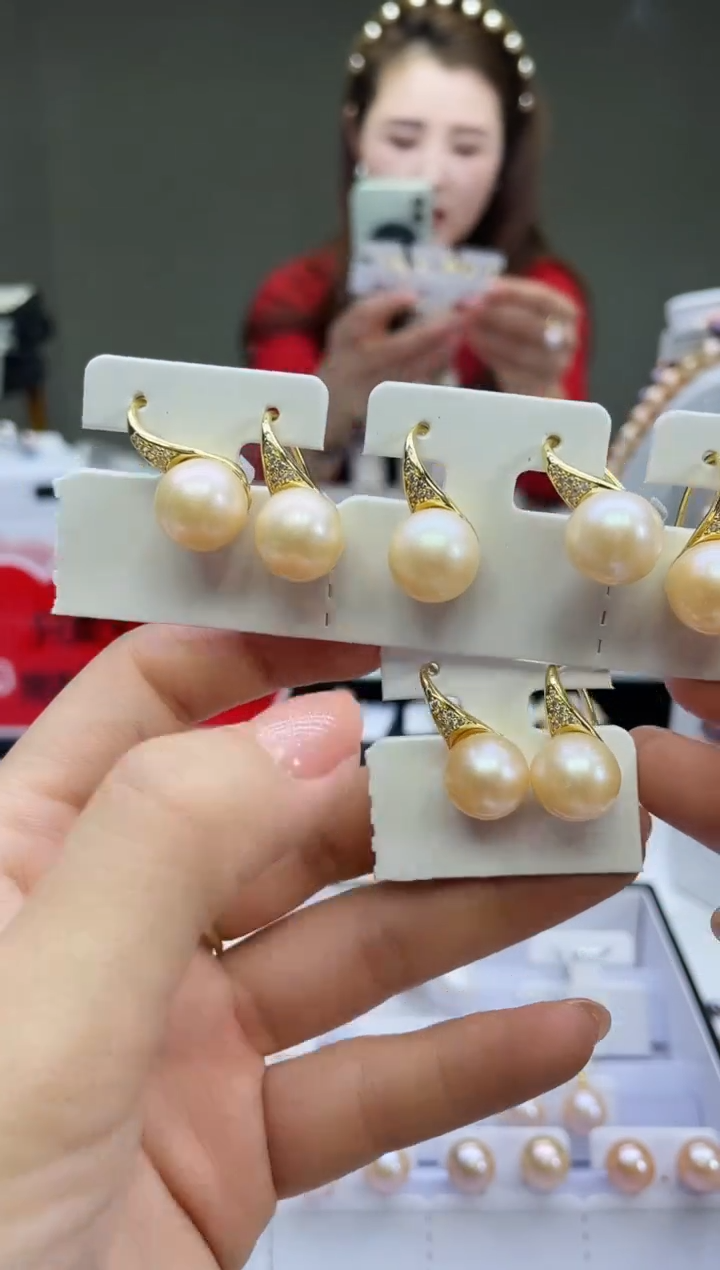 未镶嵌耳饰淡水珍珠中国红耳饰