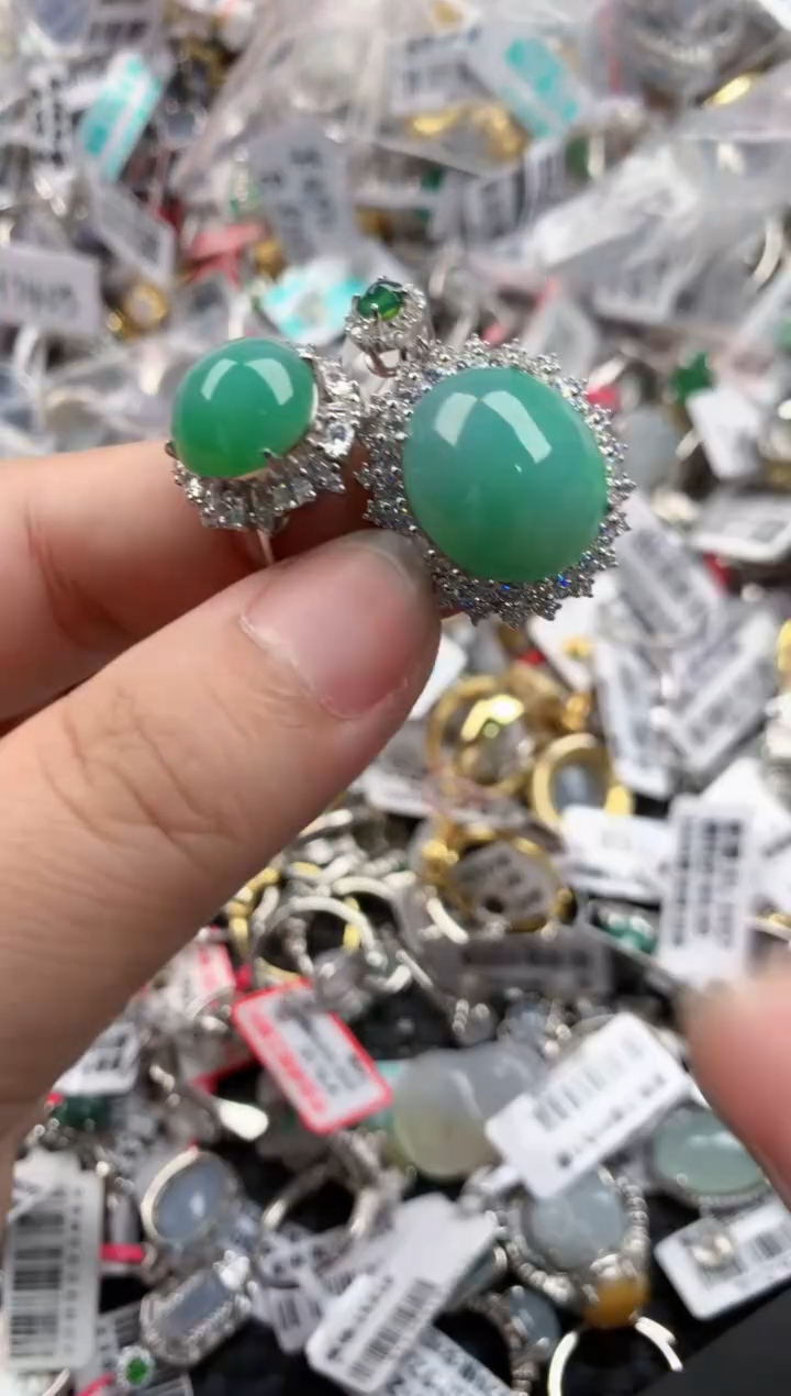 银S925镶嵌戒指翡翠15 15    5