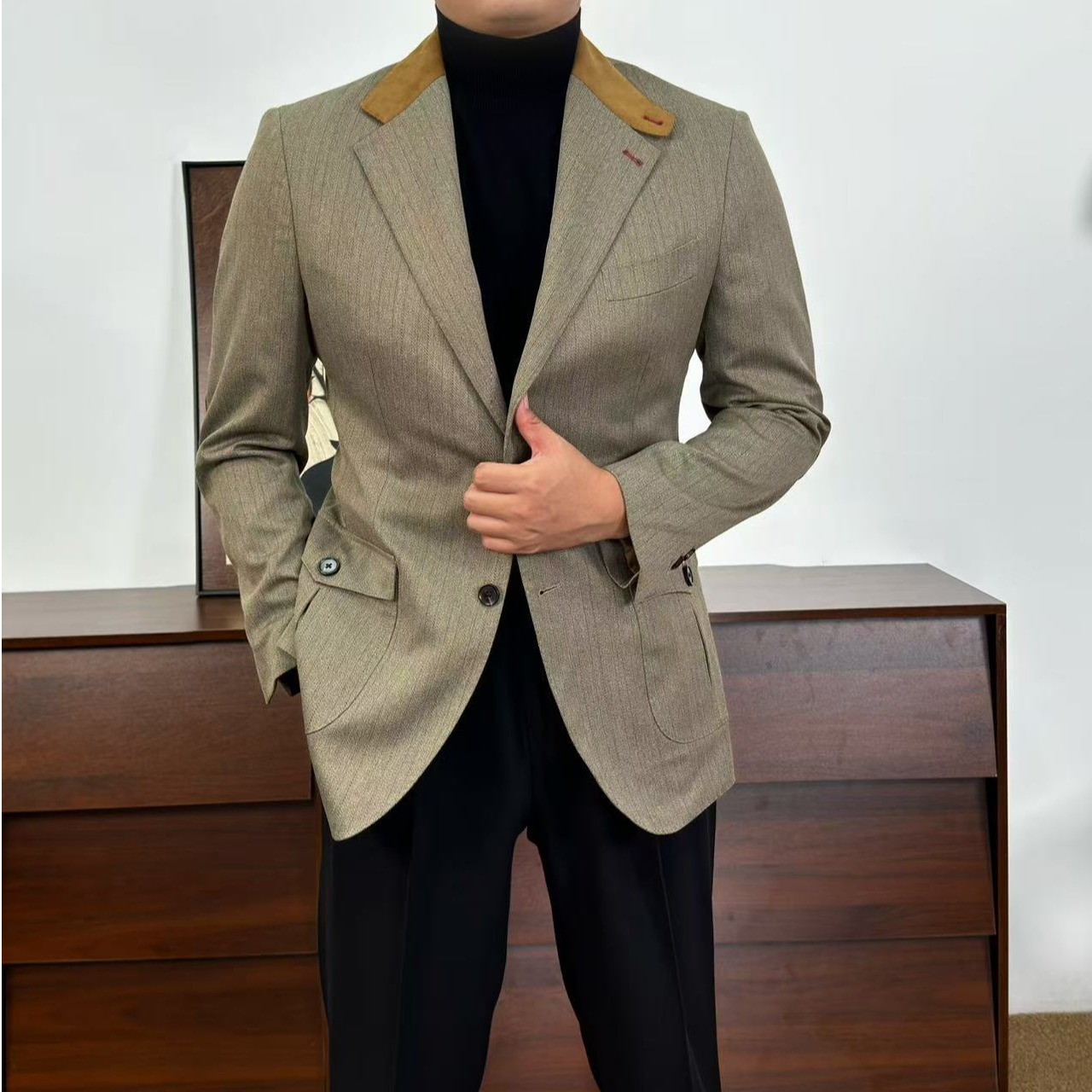 春秋设计款复古老钱风男士时尚休闲百搭单排扣西服潮102