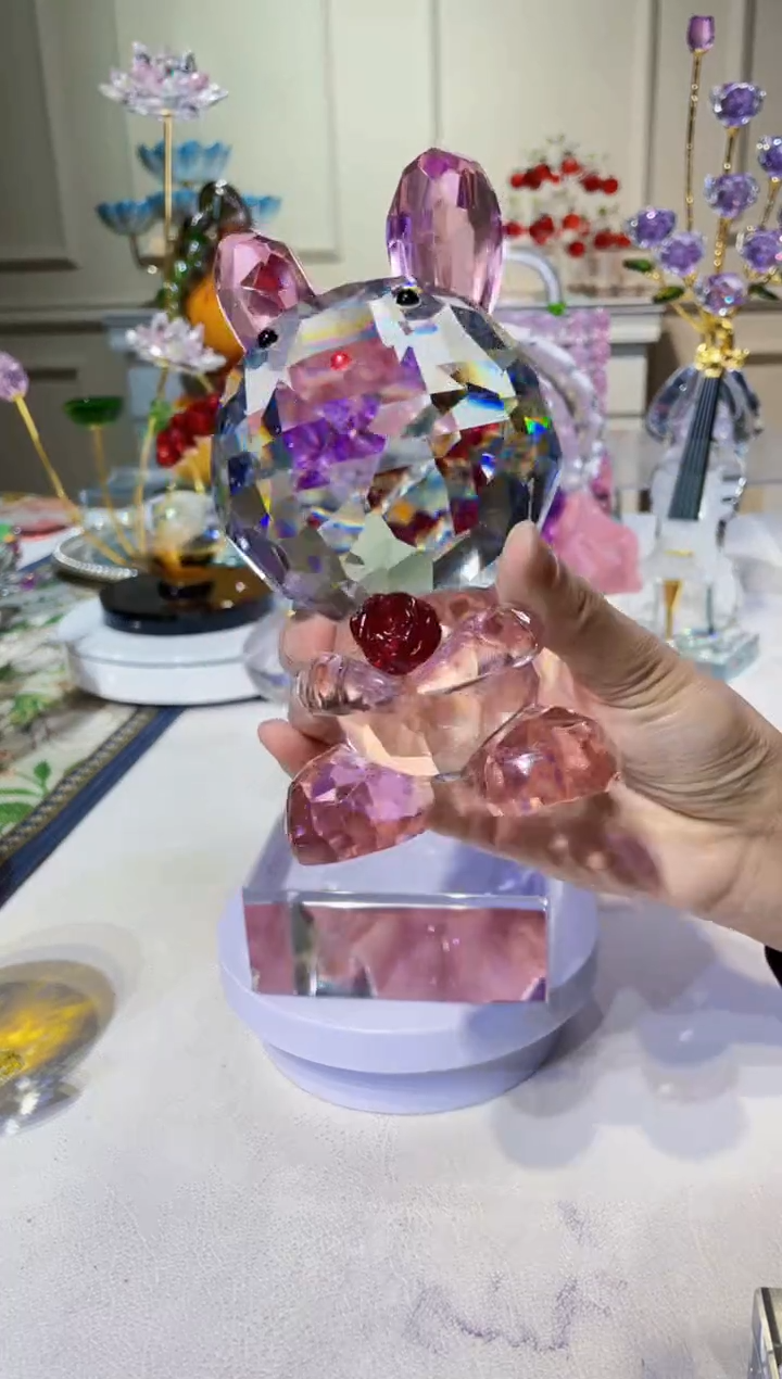 手工艺品琉璃粉色耳朵兔