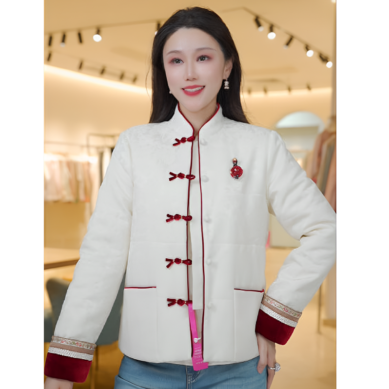 《ELFBOX》新中式立领长款加厚款棉服民族风外套7132
