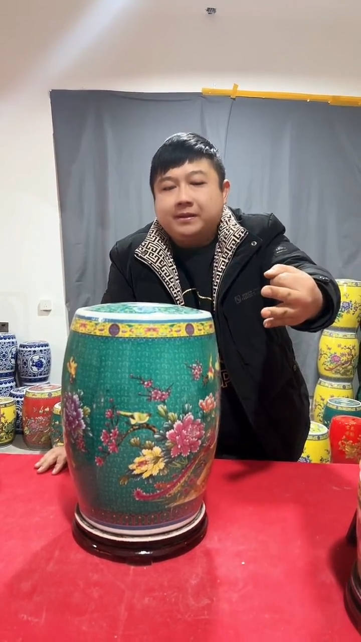 【闪购商品】景德镇牡丹花松石绿20斤米缸