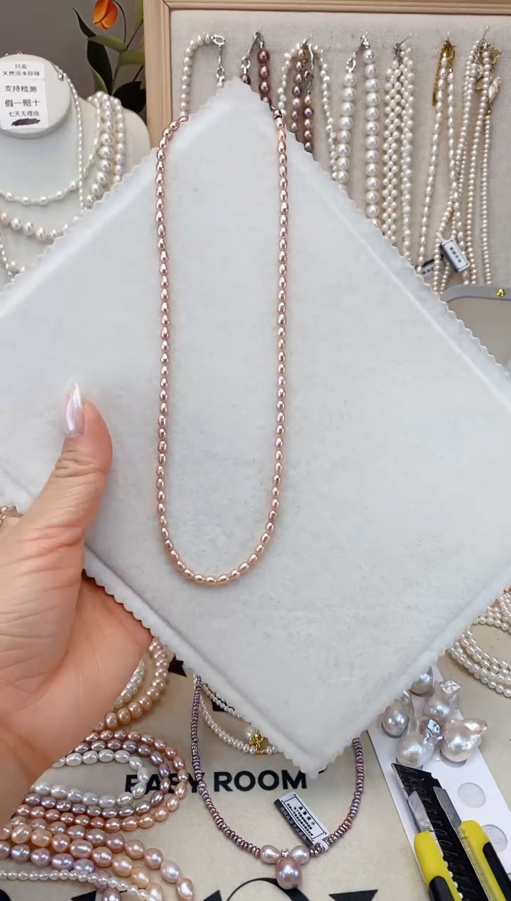 【闪购商品】淡水珍珠项链银S925镶嵌粉金小米 3-4MM