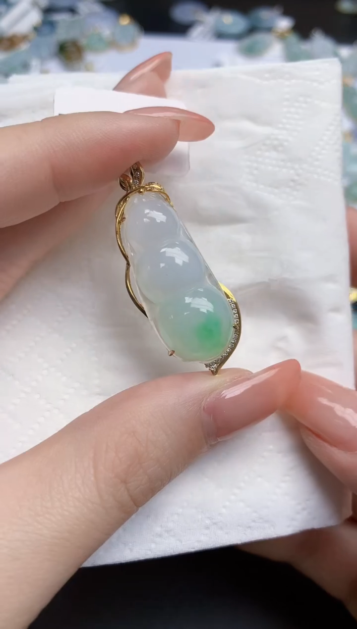 【闪购商品】翡翠颈饰18K金镶嵌天然缅甸翡翠A货