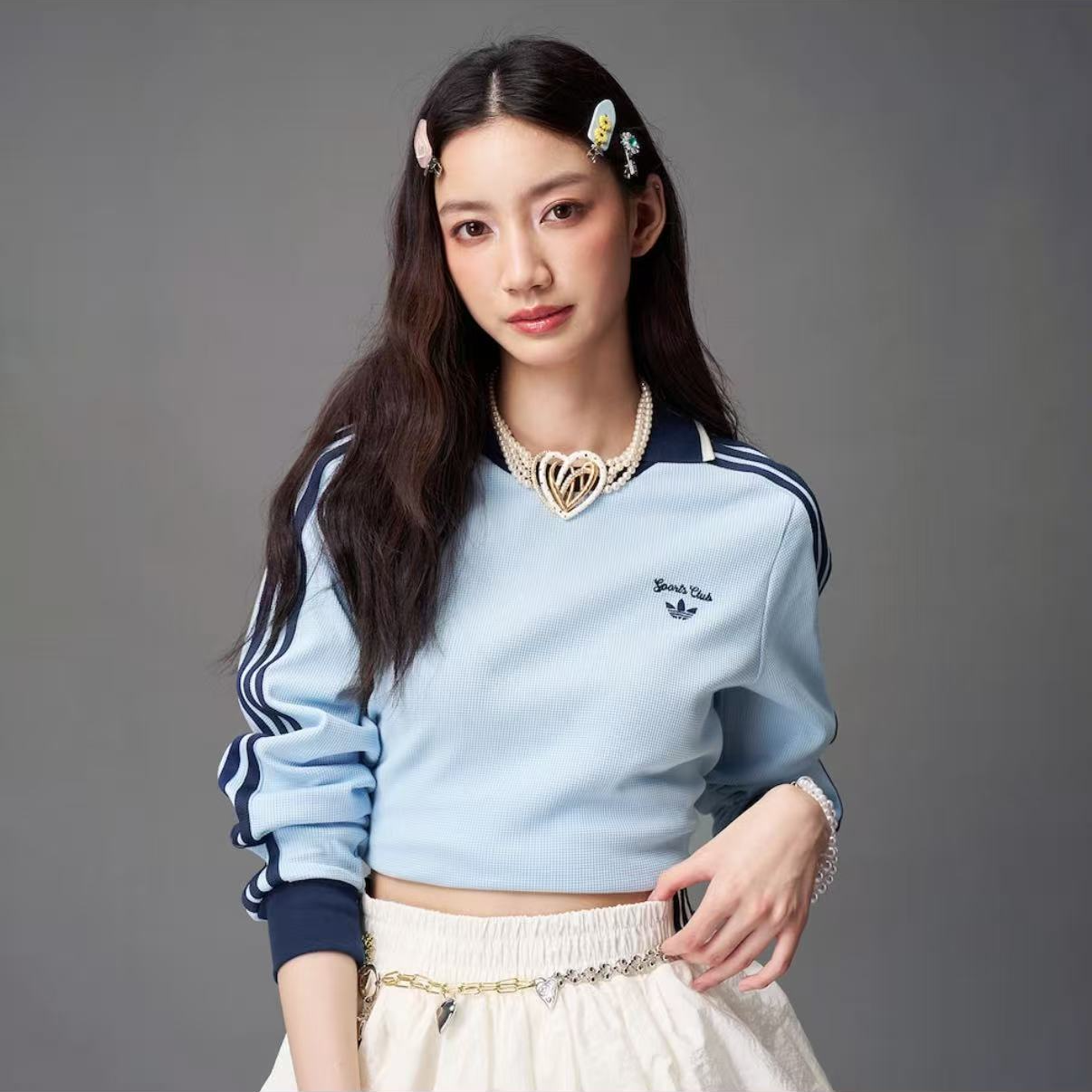 adidas/阿迪达斯三叶草流光风女款华夫格复古运动POLO长袖 JM8011