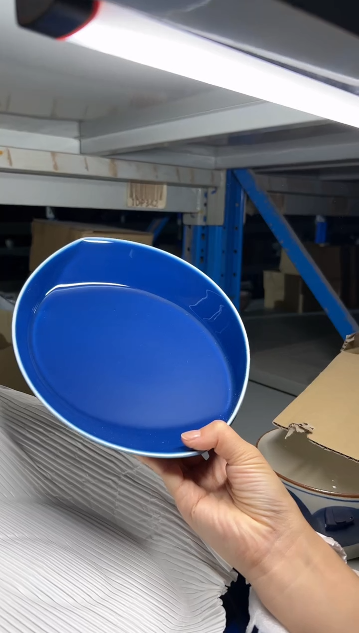 白瓷（B）リーヴズ　パスタプレート青