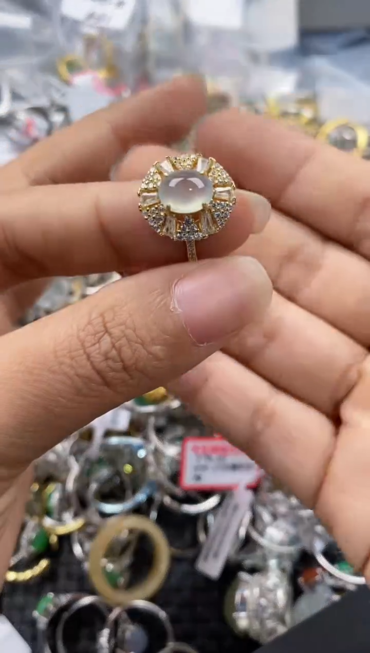 银S925镶嵌戒指翡翠666---2