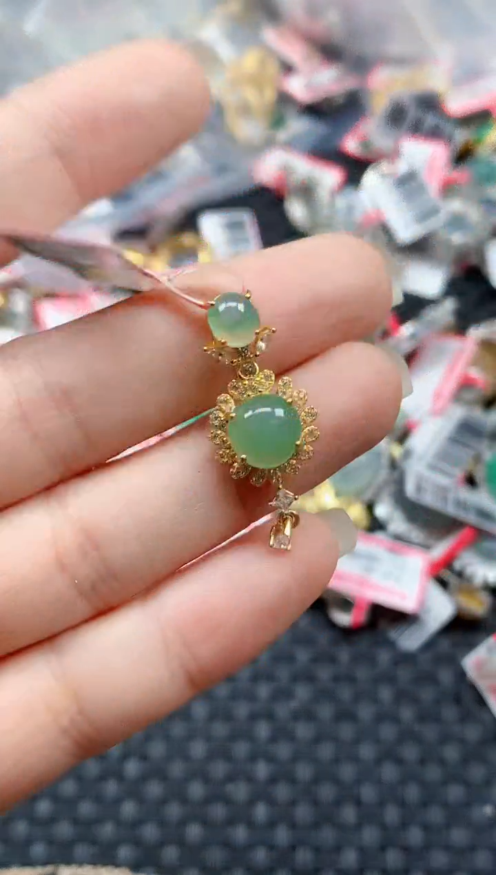 银S925镶嵌戒指翡翠天然A货缅甸翡翠