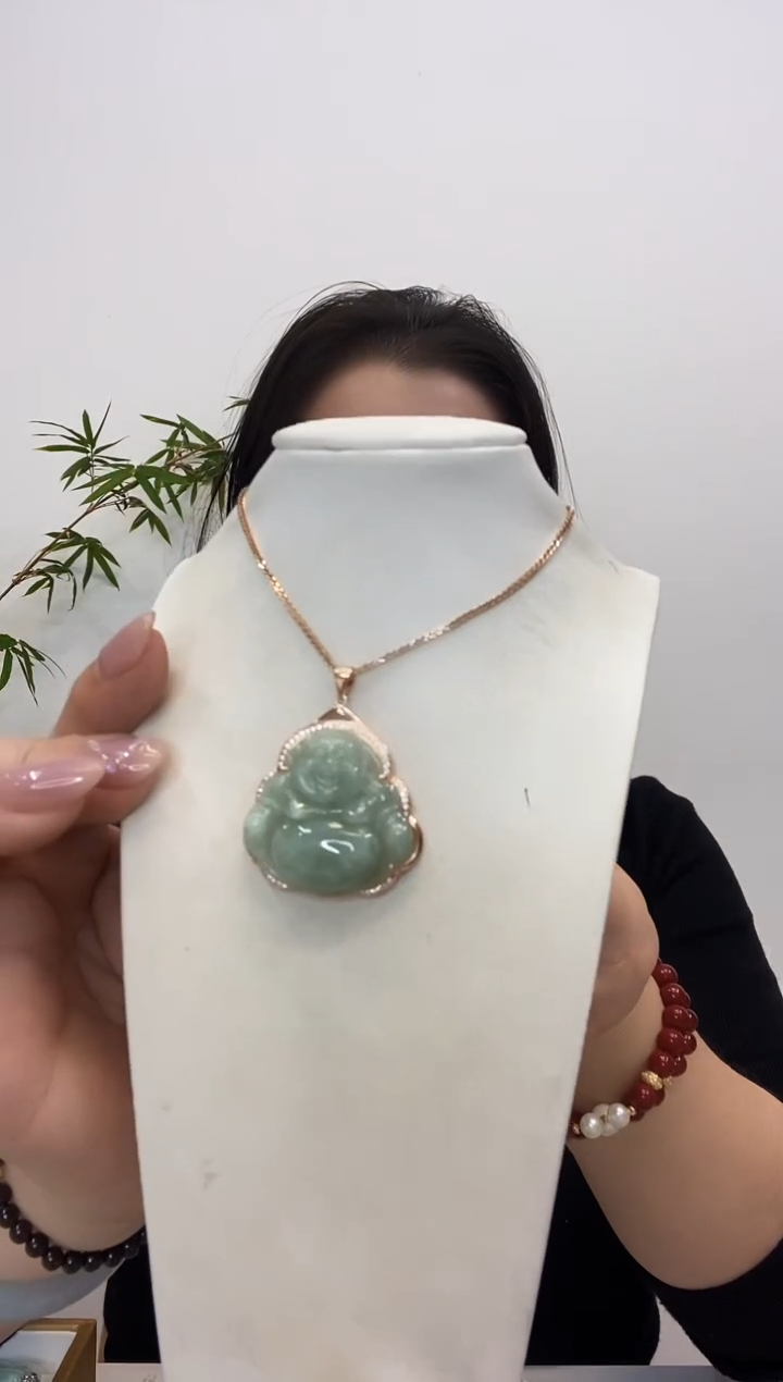 【闪购商品】翡翠吊坠(赠链)银S925镶嵌佛公玫瑰边