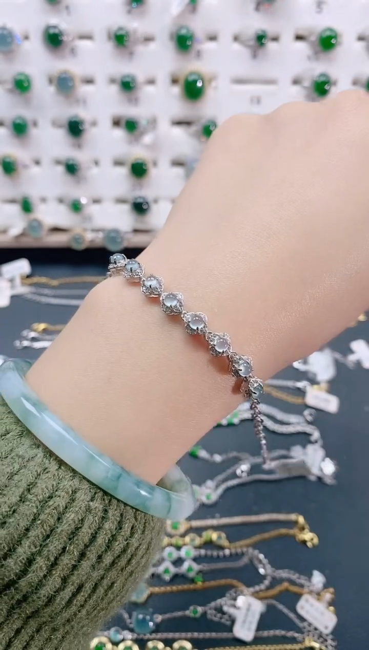 【闪购商品】翡翠手链银S925镶嵌天然翡翠