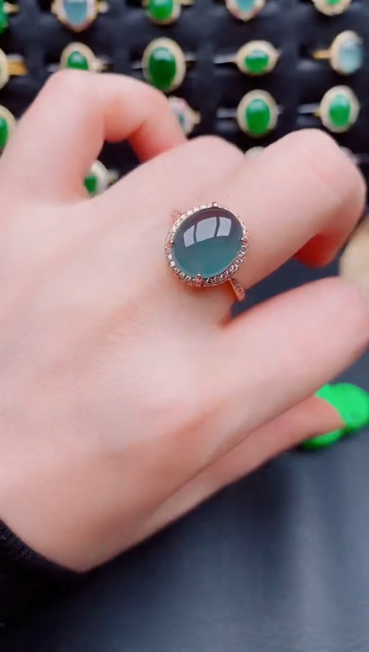 【闪购商品】翡翠戒指银S925镶嵌天然a货翡翠55