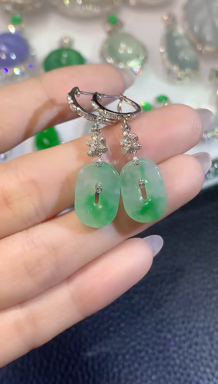 翡翠18K金镶嵌耳饰C58  