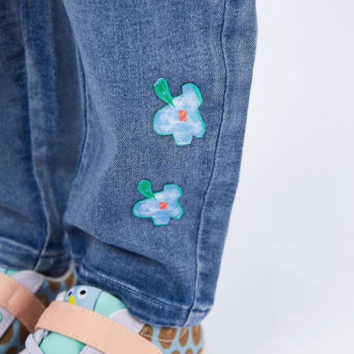 【小飞象】绿色花朵牛仔裤