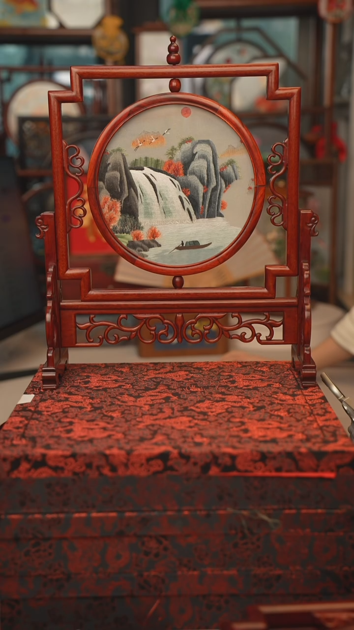 扇子五福架 苏绣双面绣五福架 35乘41