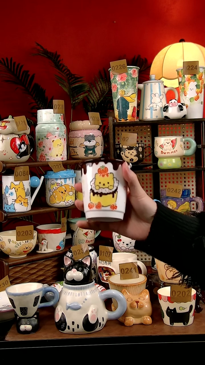 杯子瓷DIY景德镇陶瓷手工创意卡通风奶油小熊暖手杯