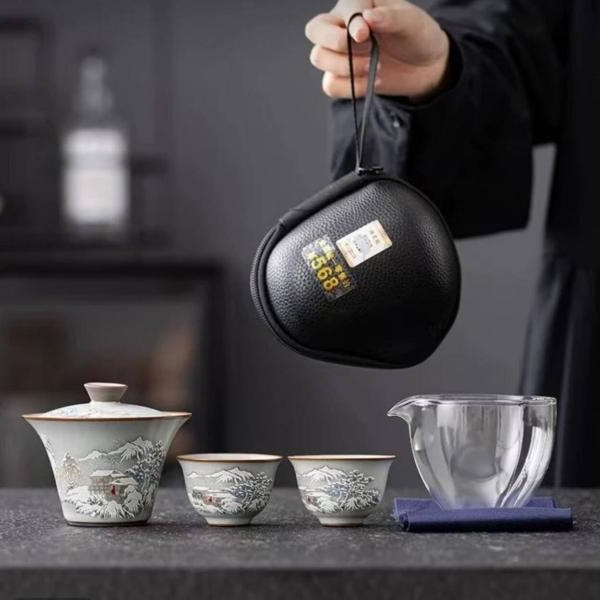 铁胎盖碗雪景两杯B0993