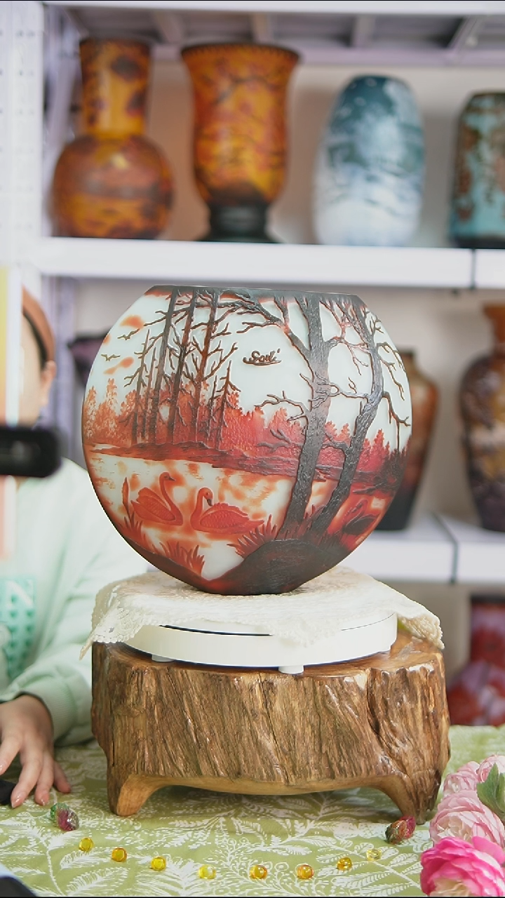 琉璃【3】孤品天蓝底色格雷扁瓶