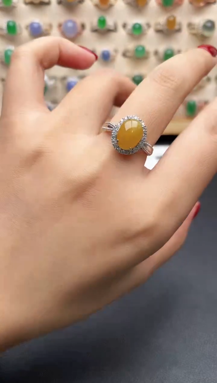 银S925镶嵌戒指翡翠一物一证一礼盒