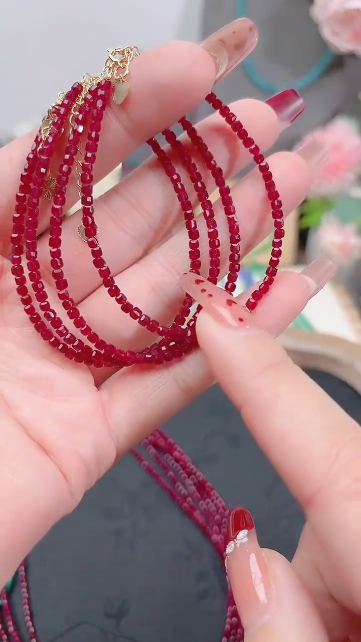 银S925镶嵌手链红宝石姨妈56