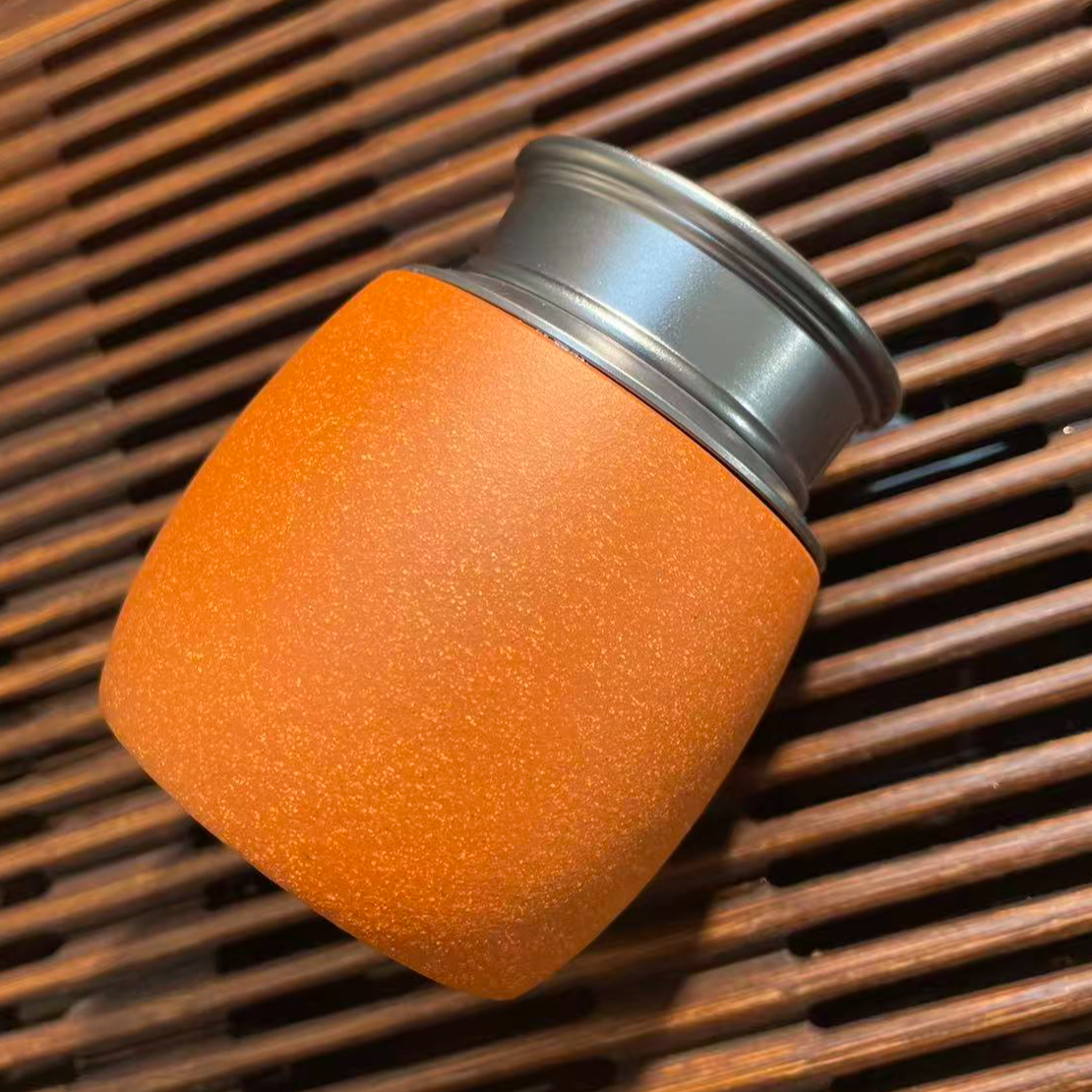 宜兴紫砂全手工红降坡美人腰茶叶罐 容量200cc