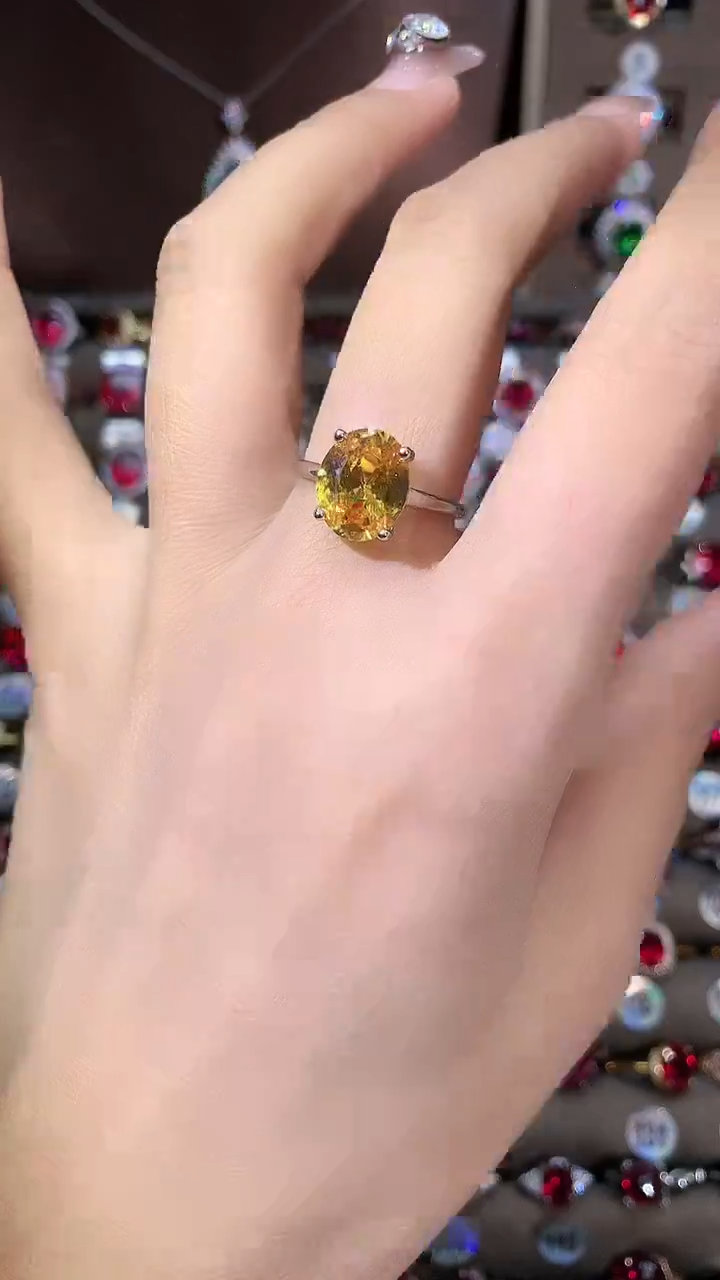 无925银满火彩金丝雀红色戒指银色