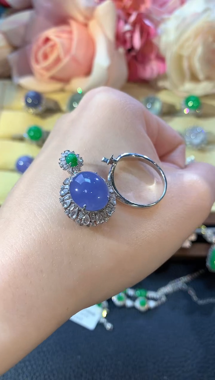 18K金镶嵌戒指翡翠圈****5冬日珠宝Q132紫货有色差