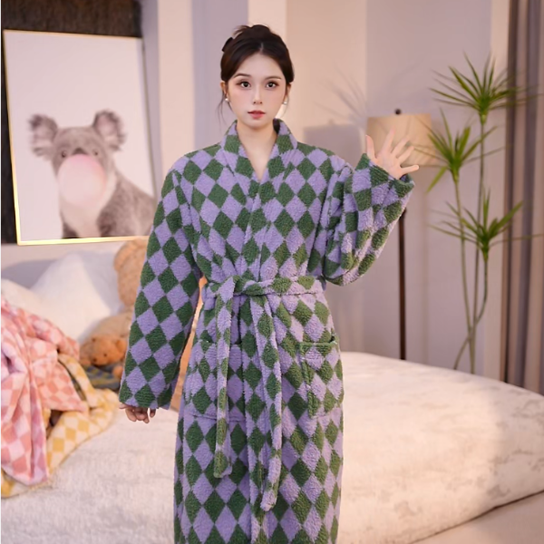 查理夫人【圆月】加绒冬季保暖半边绒睡袍睡衣大码女士加厚秋冬款
