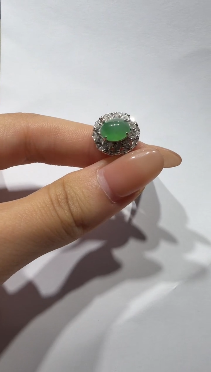 银S925镶嵌戒指翡翠925银镶缅甸A货翡翠戒指