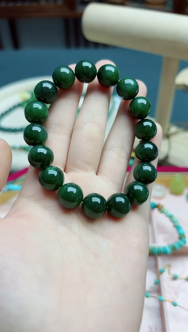 和田玉未镶嵌挂件碧玉手串QC