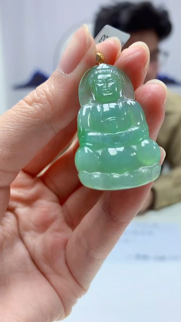 【闪购商品】定制翡翠18K金镶嵌4688zm-毛货挂件观音70