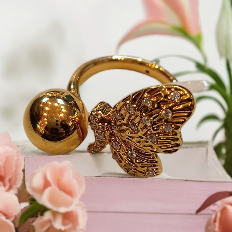 黄金足金999 蝴蝶黄金戒指潮流高级感拉满