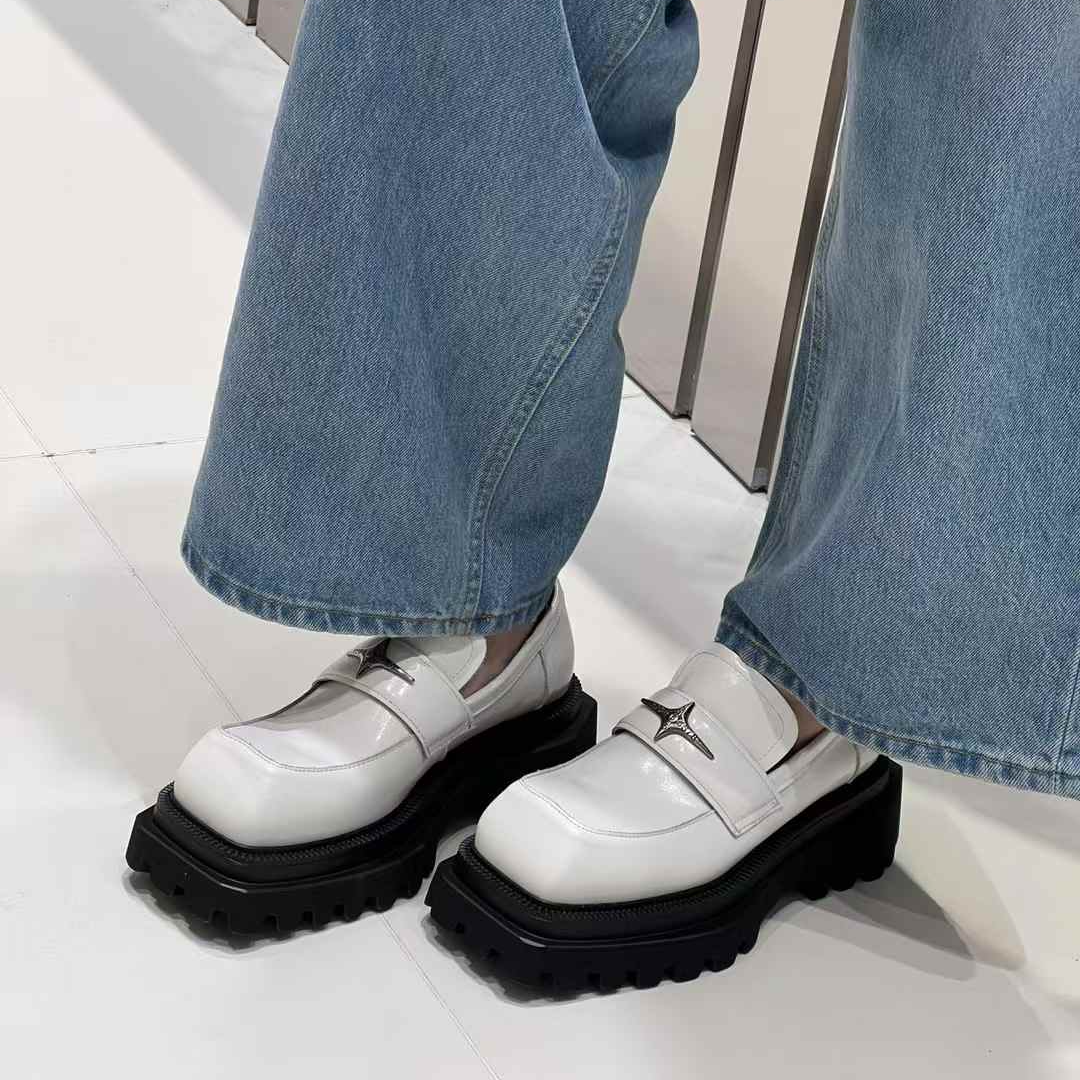 8513（5.5CM）小众设计甜酷方头乐福鞋女厚底真皮鞋单鞋