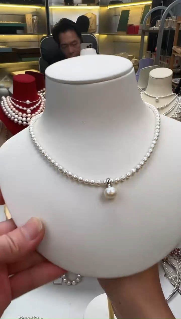 项链银S925镶嵌淡水珍珠小米珠珍珠项链    