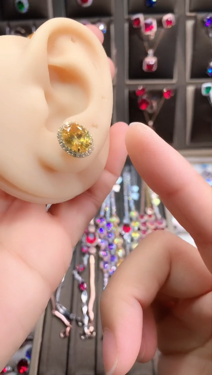 【闪购商品】水晶耳饰银S925镶嵌金色高温优化/合成处理