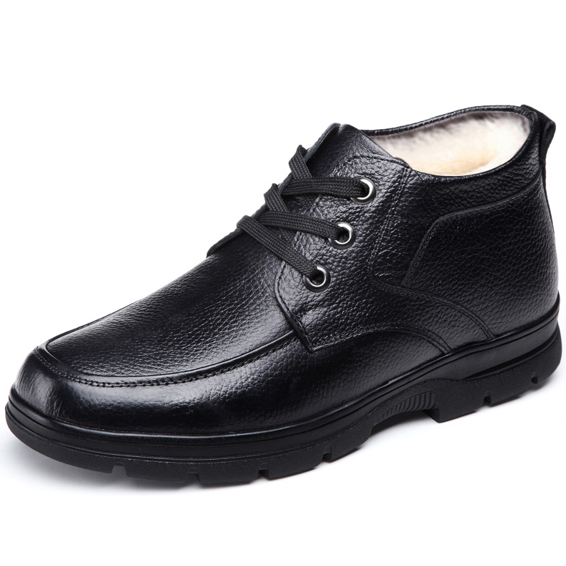 2877厂家直销真皮冬季软底棉鞋防水羊毛靴爸爸保暖户外休闲棉靴男