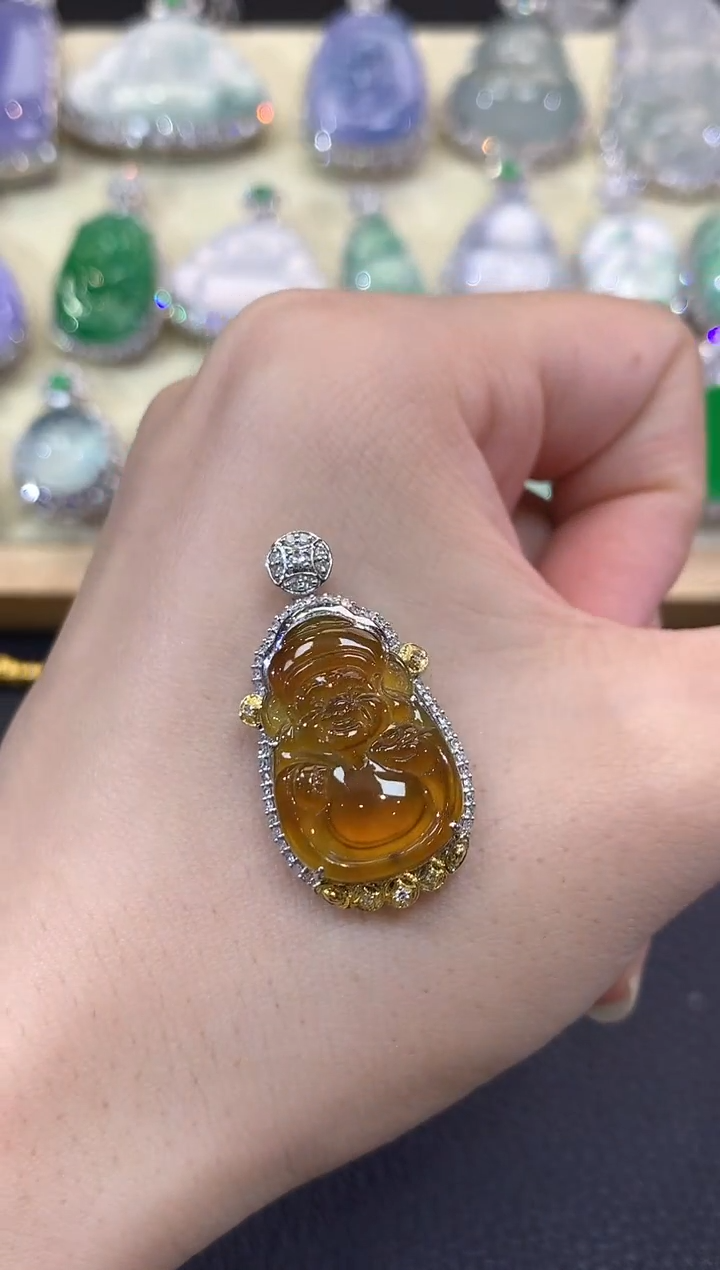 翡翠18K金镶嵌吊坠(不含链)夏日珠宝B33