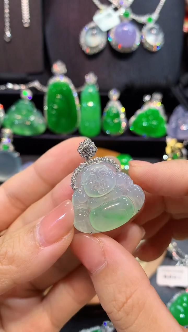 翡翠18K金镶嵌吊坠(不含链)佛公