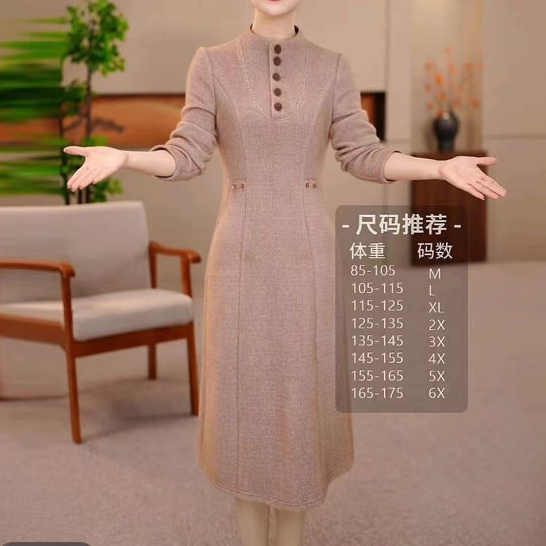 F1092 立领提花日常高腰冬季连衣裙女装 