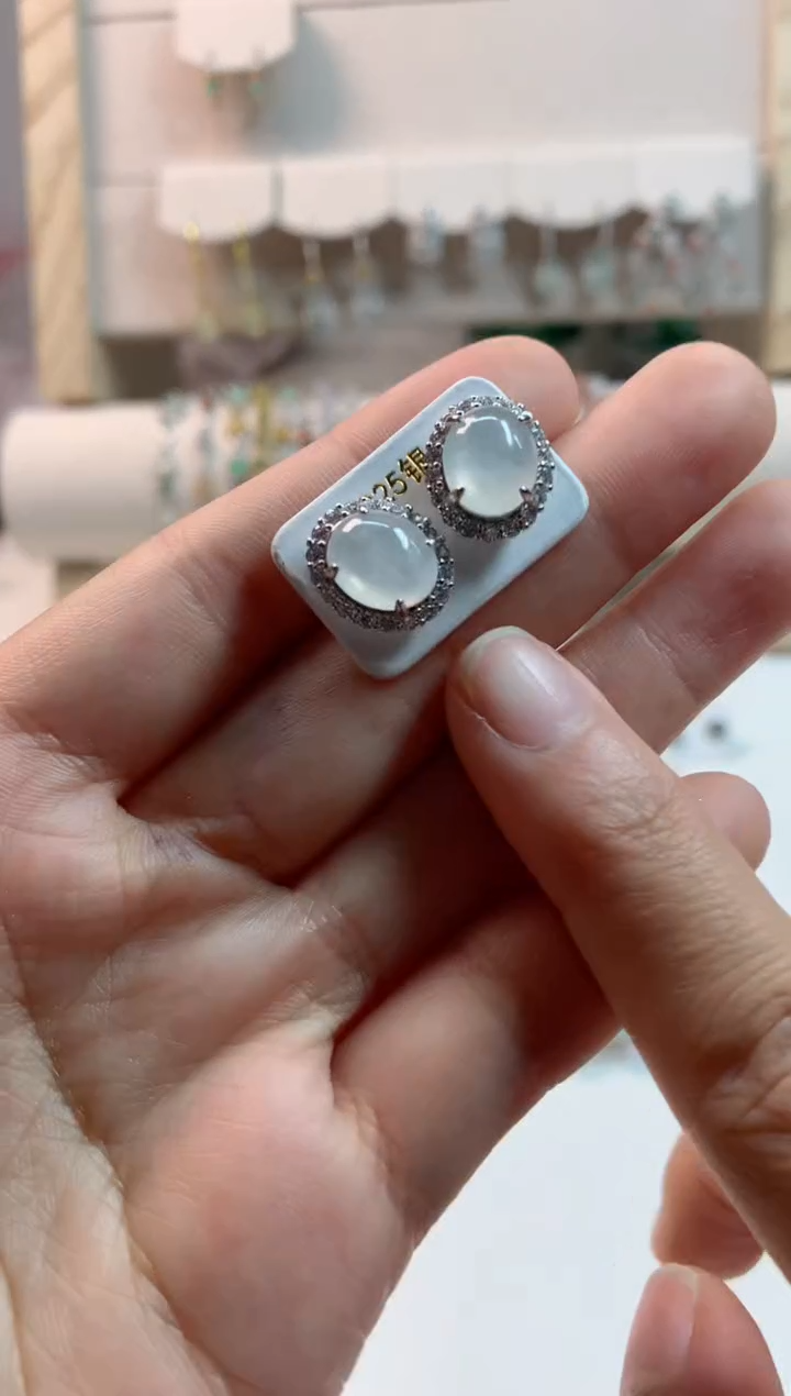 翡翠银S925镶嵌耳饰3号